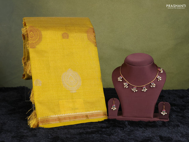 lime yellow semi raw silk with matching neck piece