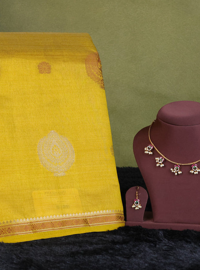 lime yellow semi raw silk with matching neck piece