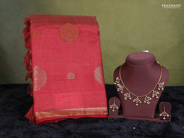 maroon semi raw silk with matching neck piece