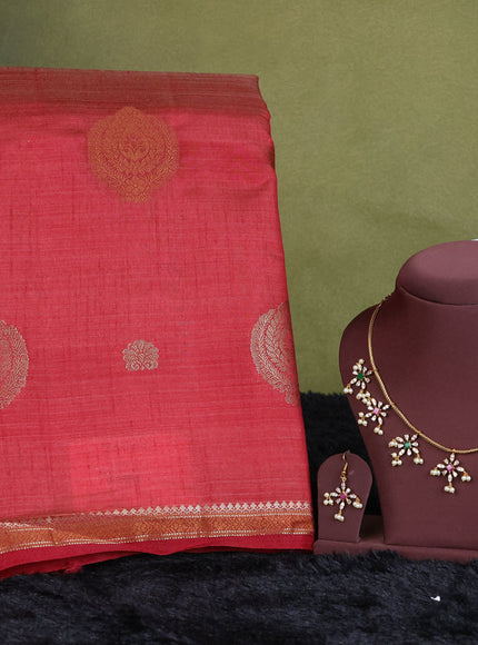 maroon semi raw silk with matching neck piece