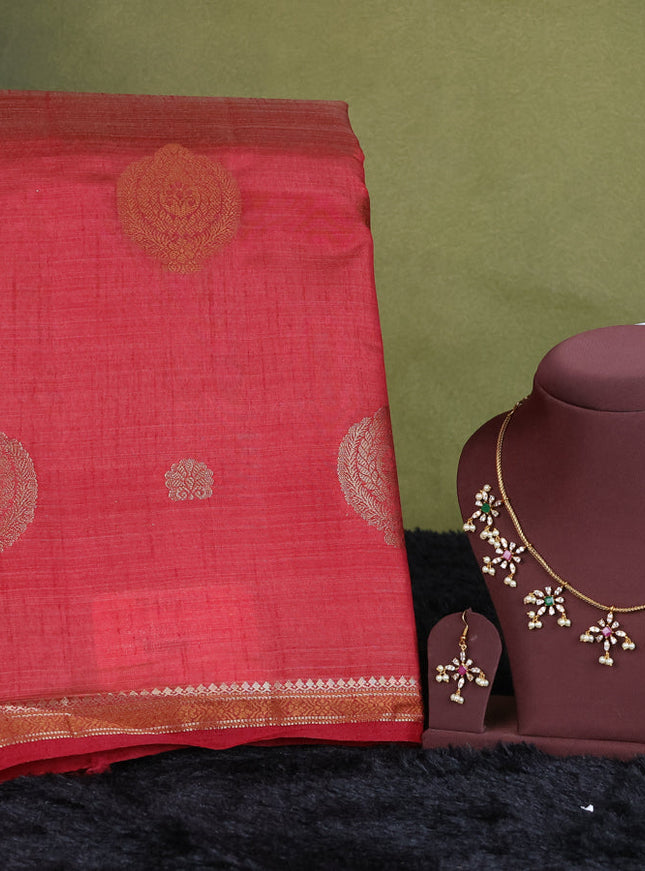 maroon semi raw silk with matching neck piece