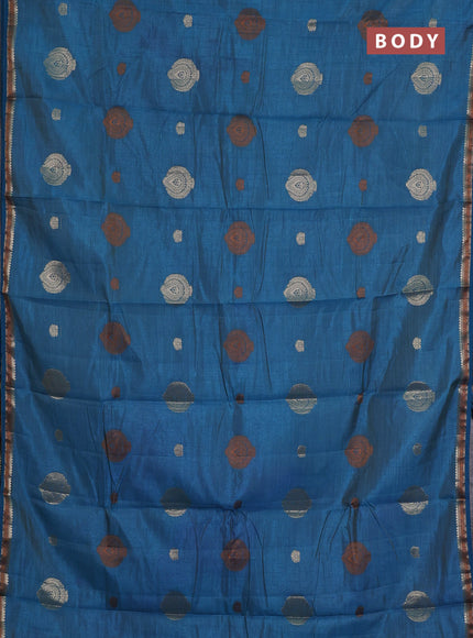 peacock  blue semi raw silk with matching neck piece