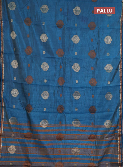 peacock  blue semi raw silk with matching neck piece