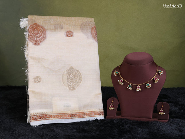 white semi raw silk with matching neck piece
