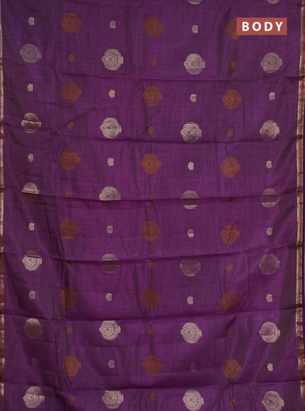 voilet semi raw silk with matching neck piece