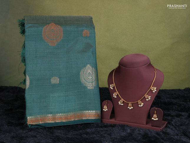bottle green semi raw silk with matching neck piece