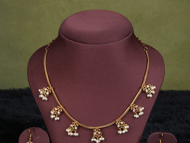 bottle green semi raw silk with matching neck piece