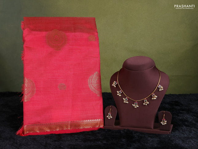 pink semi raw silk with matching neck piece