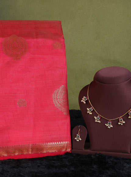 pink semi raw silk with matching neck piece