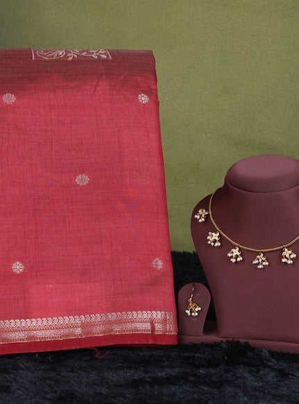 maroon semi raw silk with matching neck piece