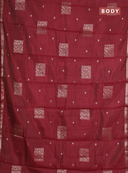 maroon semi raw silk with matching neck piece