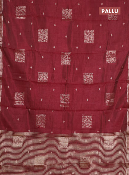 maroon semi raw silk with matching neck piece