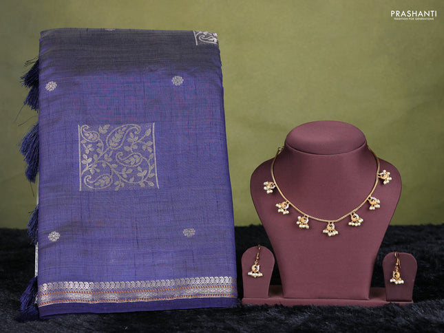 navy blue semi raw silk with matching neck piece