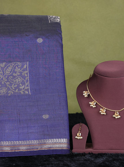 navy blue semi raw silk with matching neck piece