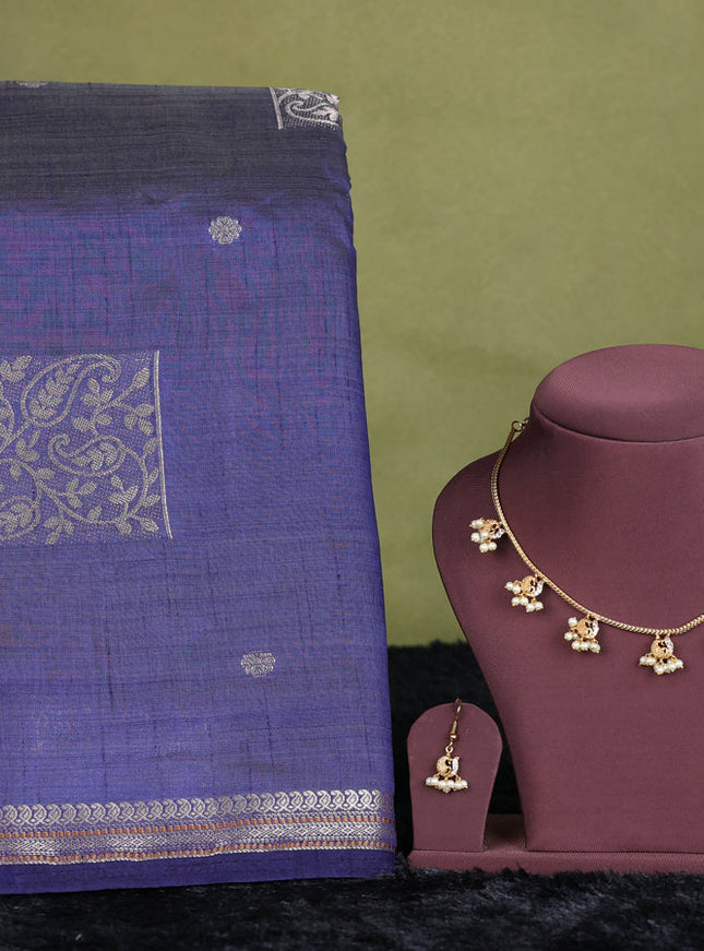 navy blue semi raw silk with matching neck piece