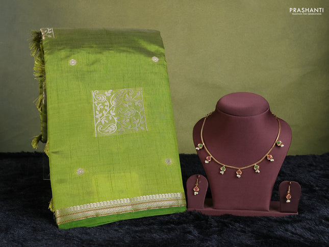 light green semi raw silk with matching neck piece