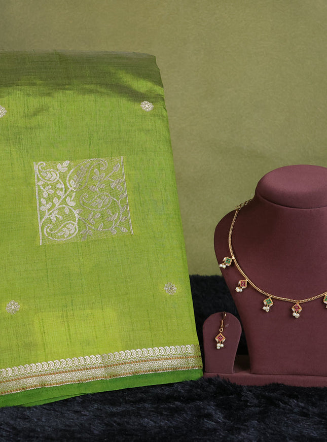 light green semi raw silk with matching neck piece