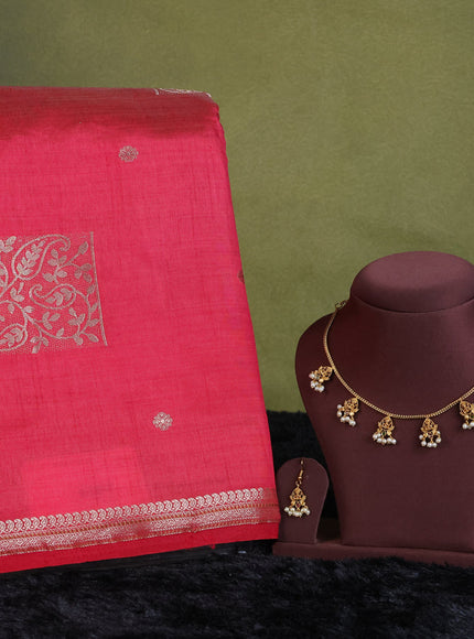 pink semi raw silk with matching neck piece