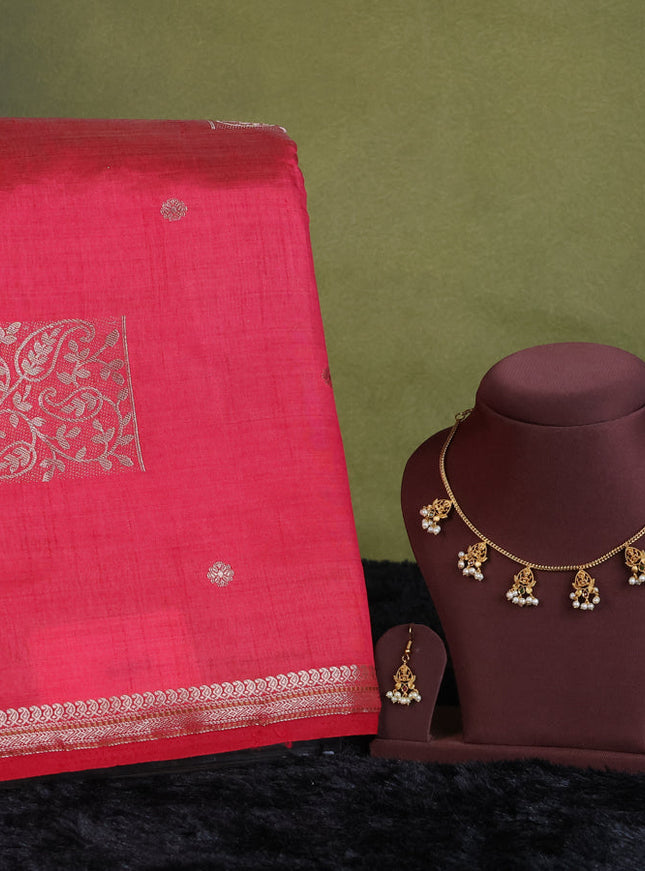 pink semi raw silk with matching neck piece