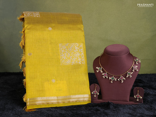 lime yellow semi raw silk with matching neck piece
