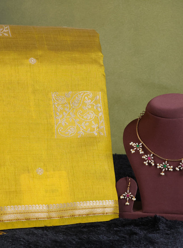 lime yellow semi raw silk with matching neck piece