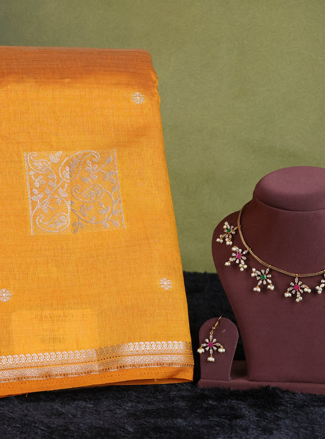 mustard yellow semi raw silk with matching neck piece