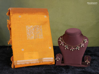 mustard yellow semi raw silk with matching neck piece