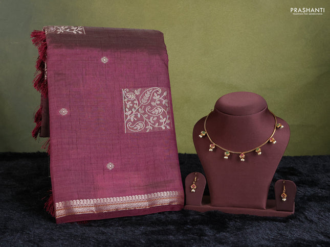 wine semi raw silk with matching neck piece