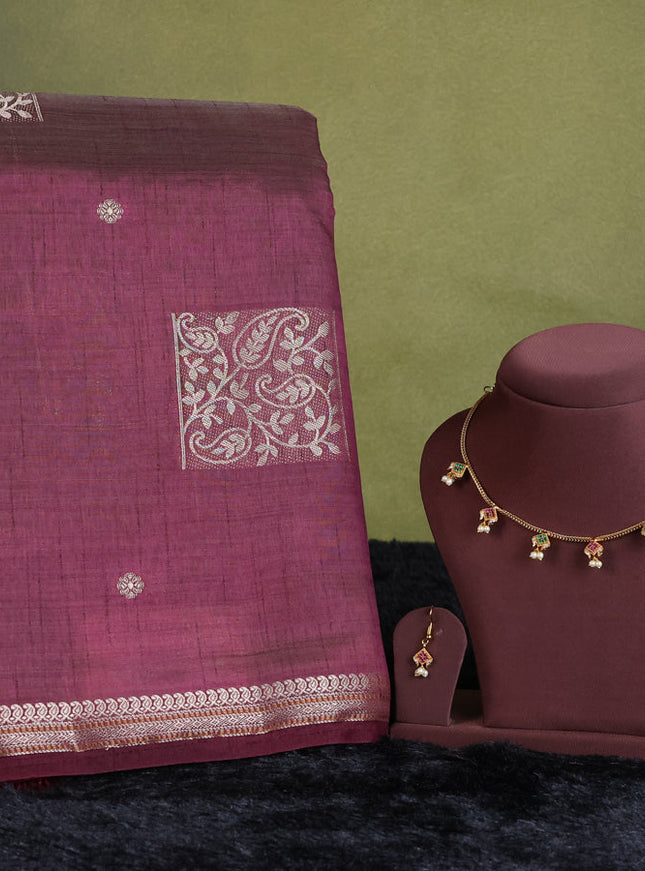wine semi raw silk with matching neck piece