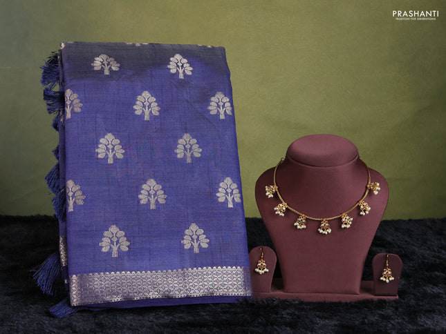 navy blue semi raw silk with matching neck piece