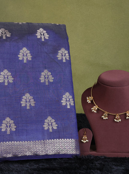 navy blue semi raw silk with matching neck piece