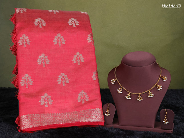 red semi raw silk with matching neck piece