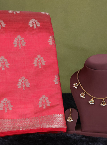 red semi raw silk with matching neck piece