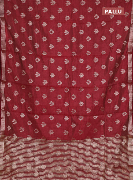 maroon semi raw silk with matching neck piece
