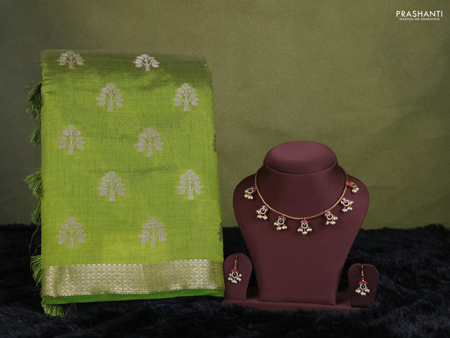 green semi raw silk with matching neck piece
