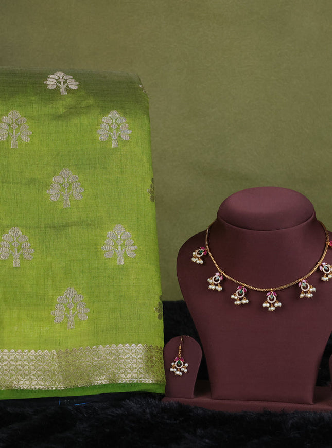 green semi raw silk with matching neck piece