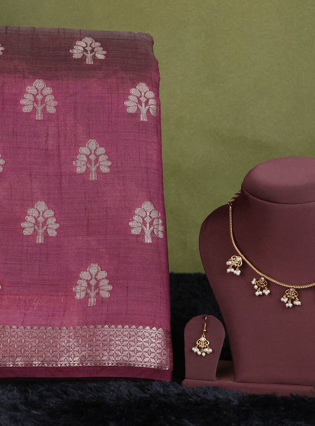 wine semi raw silk with matching neck piece