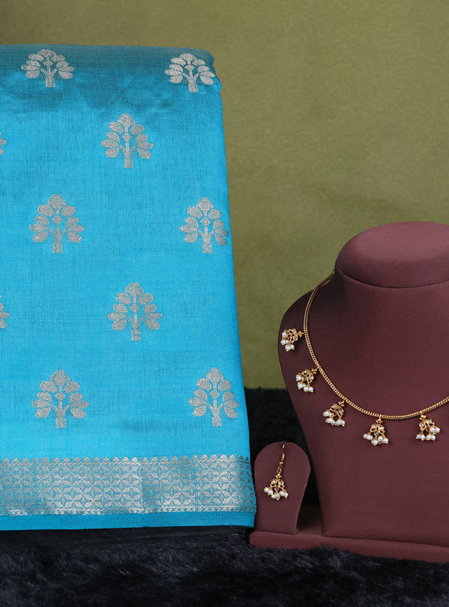 teal green semi raw silk with matching neck piece