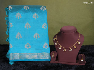 teal green semi raw silk with matching neck piece