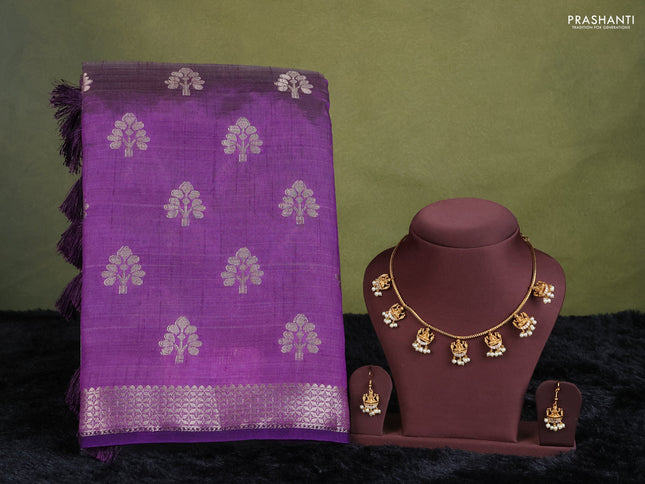 voilet semi raw silk with matching neck piece