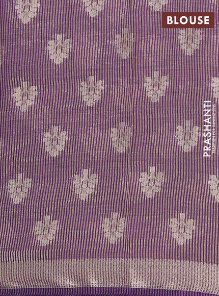 voilet semi raw silk with matching neck piece