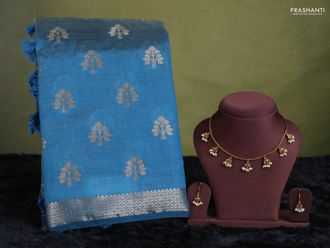 cs blue semi raw silk with matching neck piece