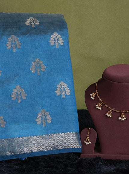 cs blue semi raw silk with matching neck piece
