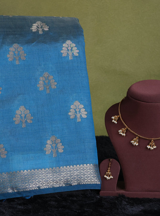 cs blue semi raw silk with matching neck piece