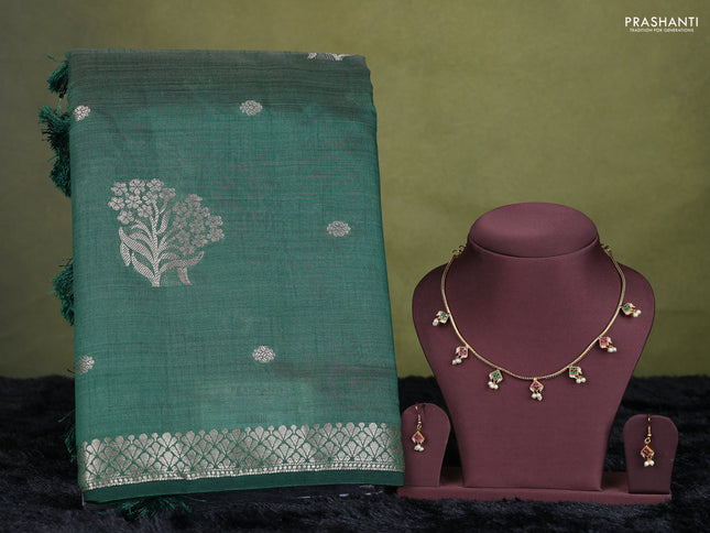 bottle green semi raw silk with matching neck piece