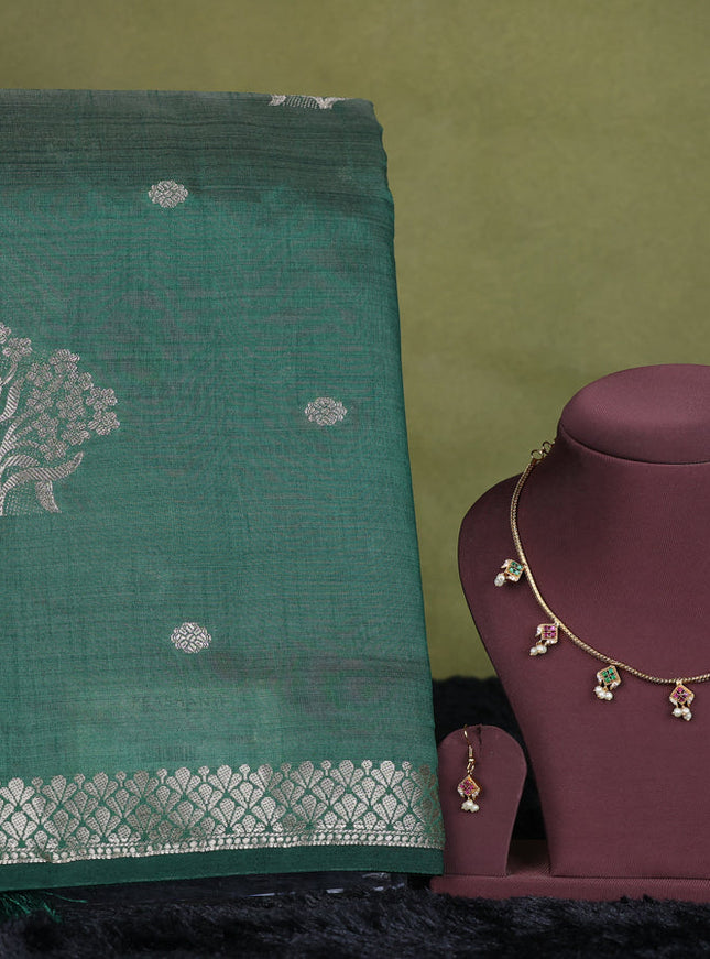 bottle green semi raw silk with matching neck piece