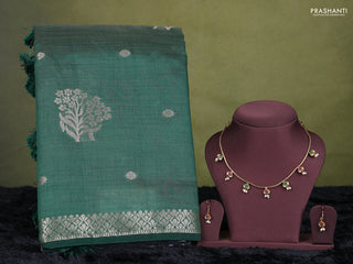 bottle green semi raw silk with matching neck piece