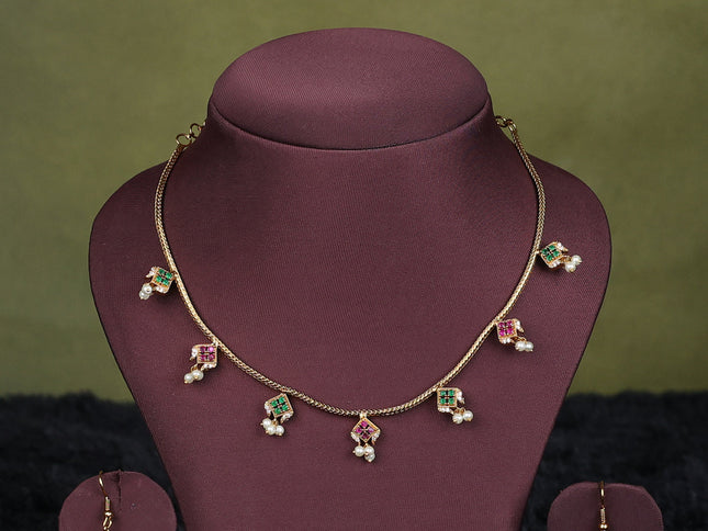 bottle green semi raw silk with matching neck piece