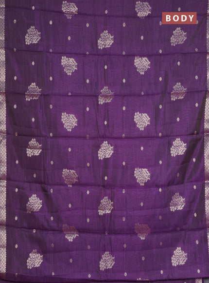 voilet semi raw silk with matching neck piece