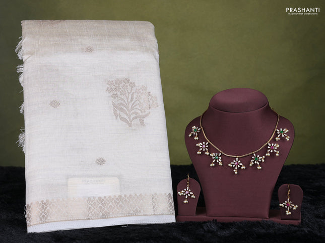 white semi raw silk with matching neck piece